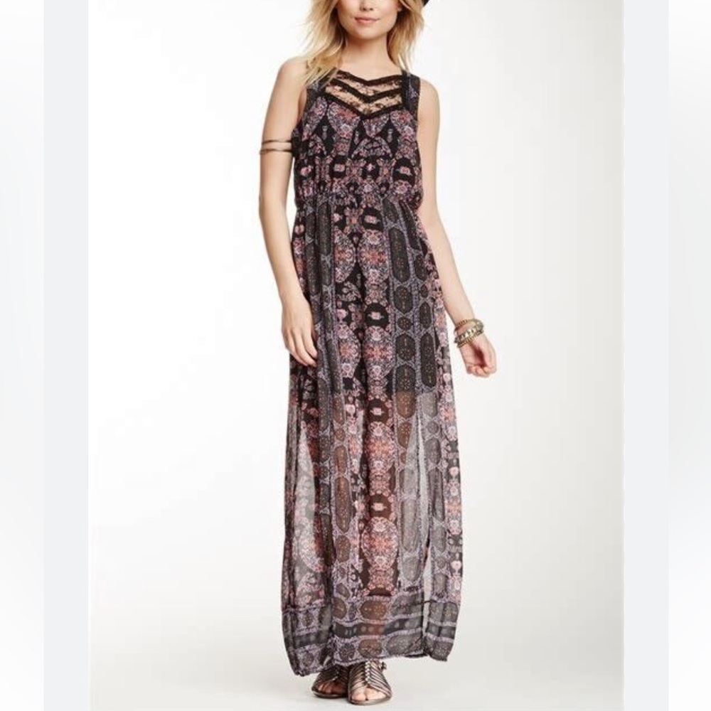 Free people Moroccan print maxi length sheer lace dress Womens size 2
